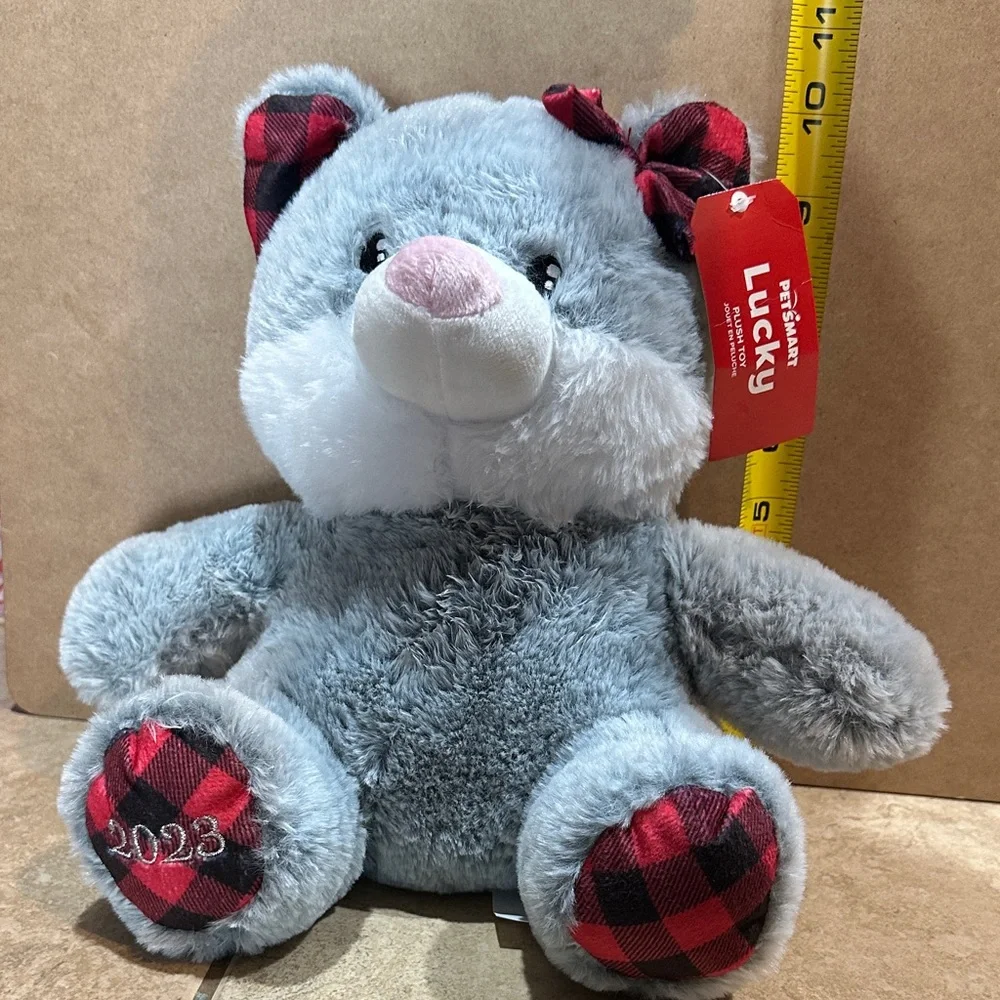Gray and Red Plush Dog Toy (2023)